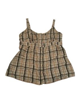 Vintage Y2K Babydoll Top Tie Back Plaid Button Front Preppy Cottage